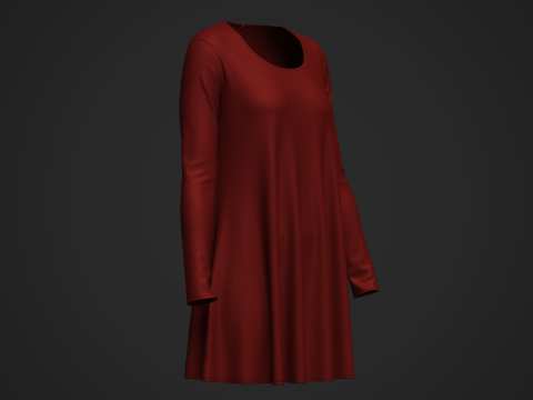 Female Neck Long Sleeve Dress Modelo 3D