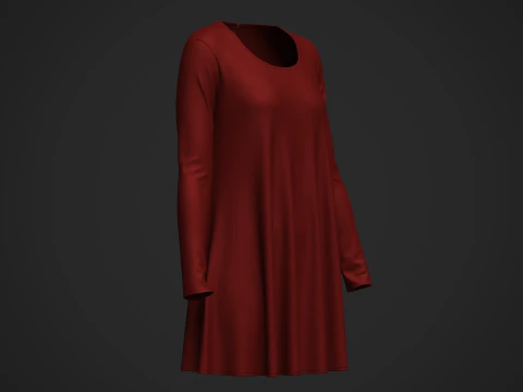 Female Neck Long Sleeve Dress 3D Model