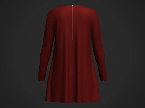 Female Neck Long Sleeve Dress 3D Model