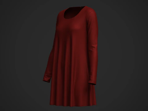 Female Neck Long Sleeve Dress 3D Model