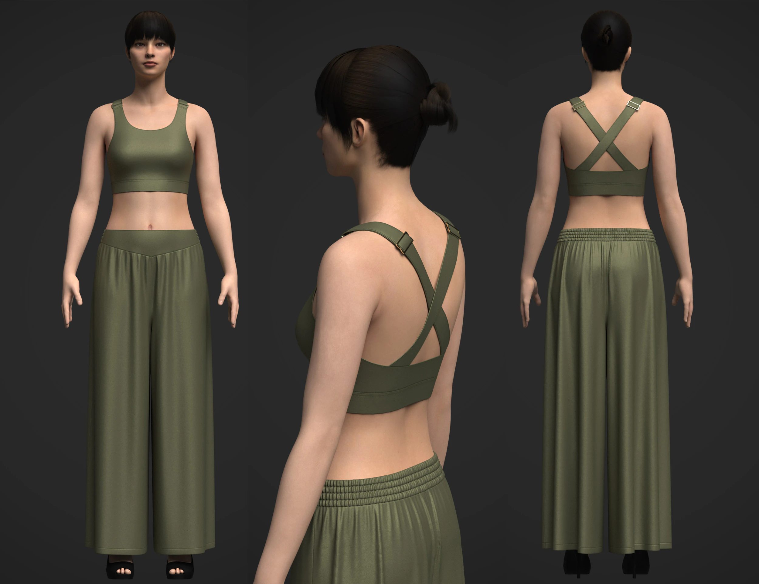 Female Top and Ruffle Wide Leg Trouser 3D Model .c4d .max .obj .3ds .fbx .stl .blend 
