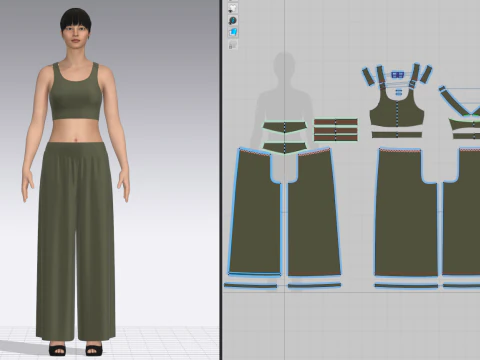 Female Top and Ruffle Wide Leg Trouser 3D Model