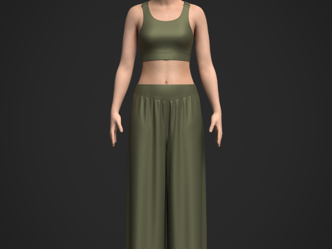 Female Top and Ruffle Wide Leg Trouser 3Dモデル