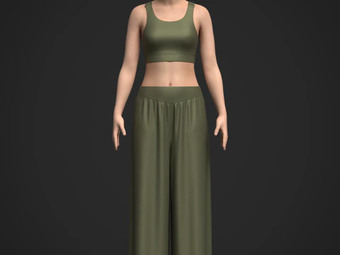 Female Top and Ruffle Wide Leg Trouser 3D Model