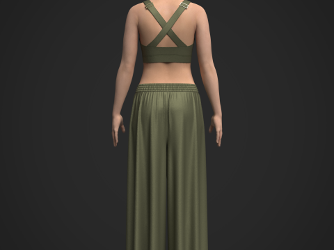 Female Top and Ruffle Wide Leg Trouser 3Dモデル