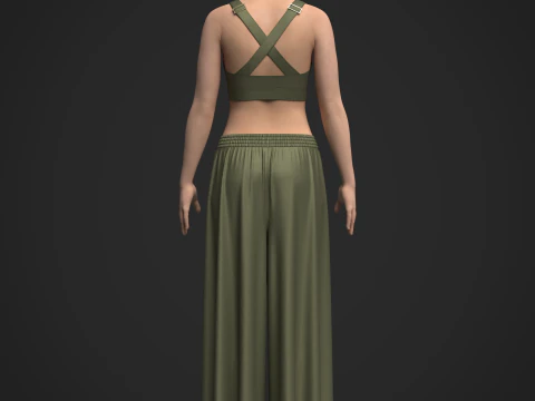 Female Top and Ruffle Wide Leg Trouser 3D Model