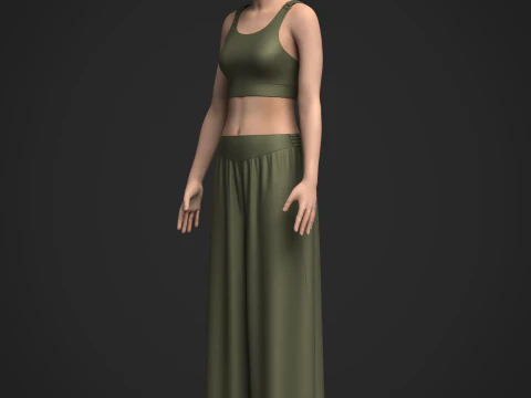 Female Top and Ruffle Wide Leg Trouser 3D Model