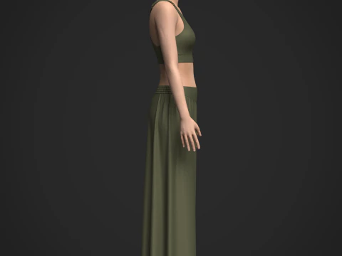 Female Top and Ruffle Wide Leg Trouser 3D Model