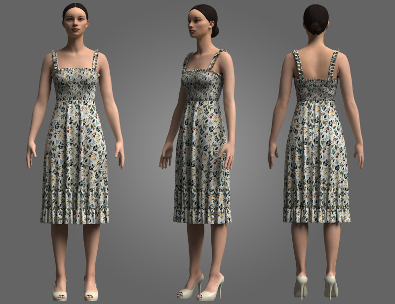 Female Smocked Dress Modelo 3D .c4d .max .obj .3ds .fbx .stl .blend