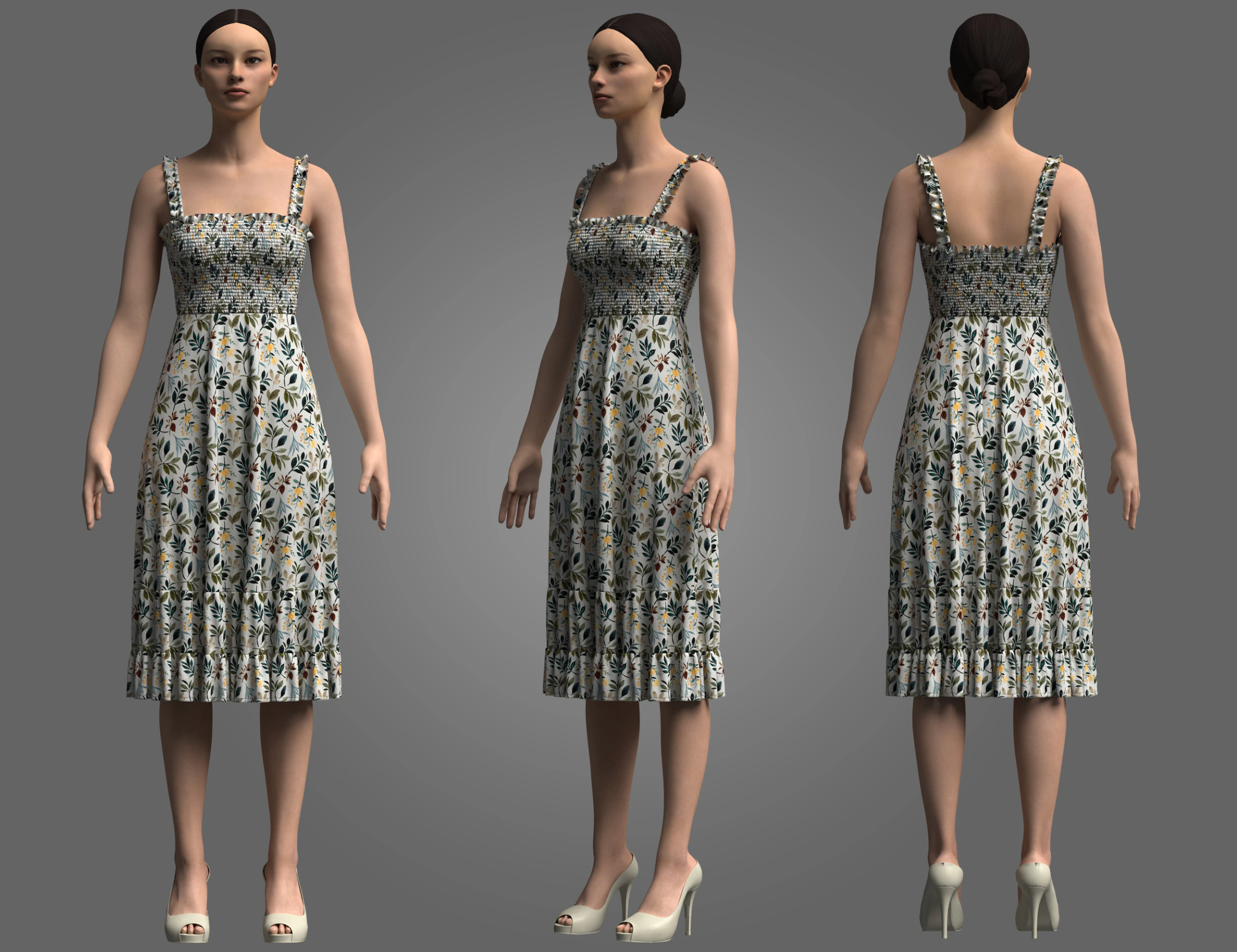 Vestido Smocked Feminino Modelo 3D .c4d .max .obj .3ds .fbx .stl .blend 