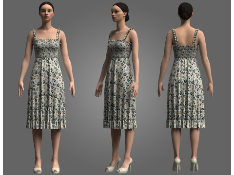Female Smocked Dress Modèle 3D