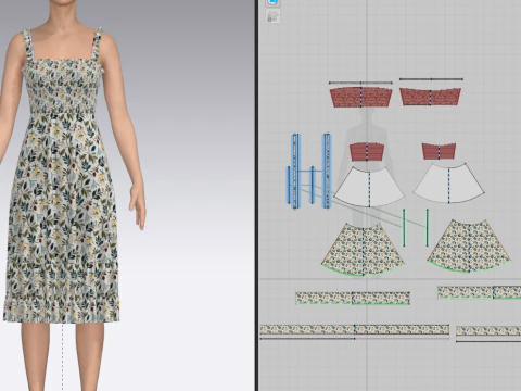 Vestido Smocked Feminino Modelo 3D