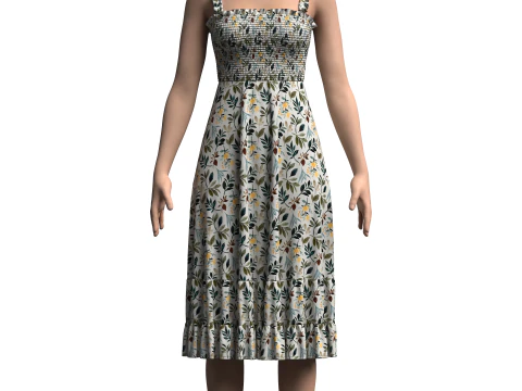 Vestido Smocked Feminino Modelo 3D