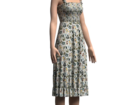 Vestido Smocked Feminino Modelo 3D