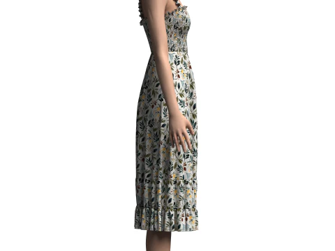 Vestido Smocked Feminino Modelo 3D