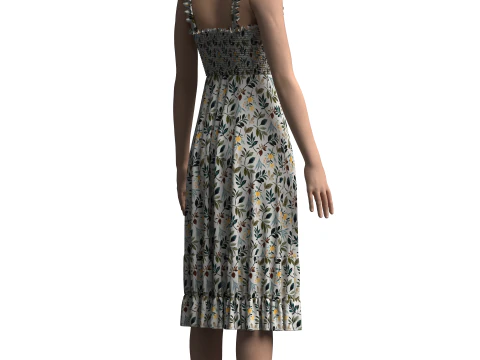 Vestido Smocked Feminino Modelo 3D