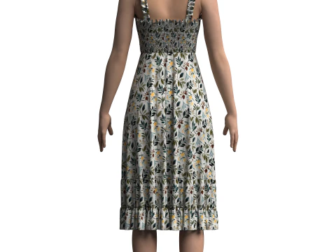 Vestido Smocked Feminino Modelo 3D