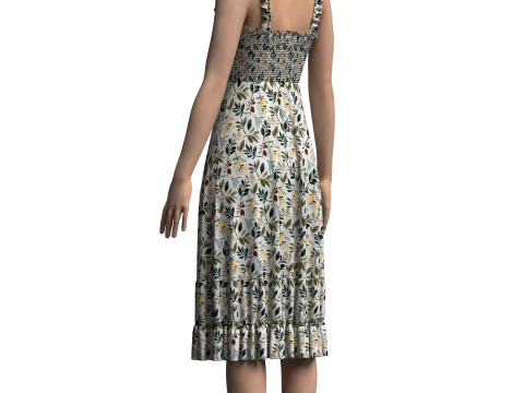 Vestido Smocked Feminino Modelo 3D