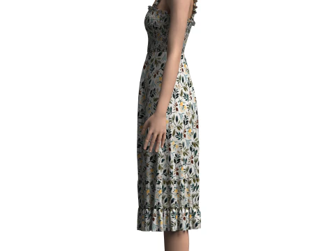 Vestido Smocked Feminino Modelo 3D