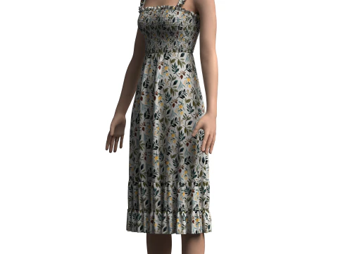Vestido Smocked Feminino Modelo 3D