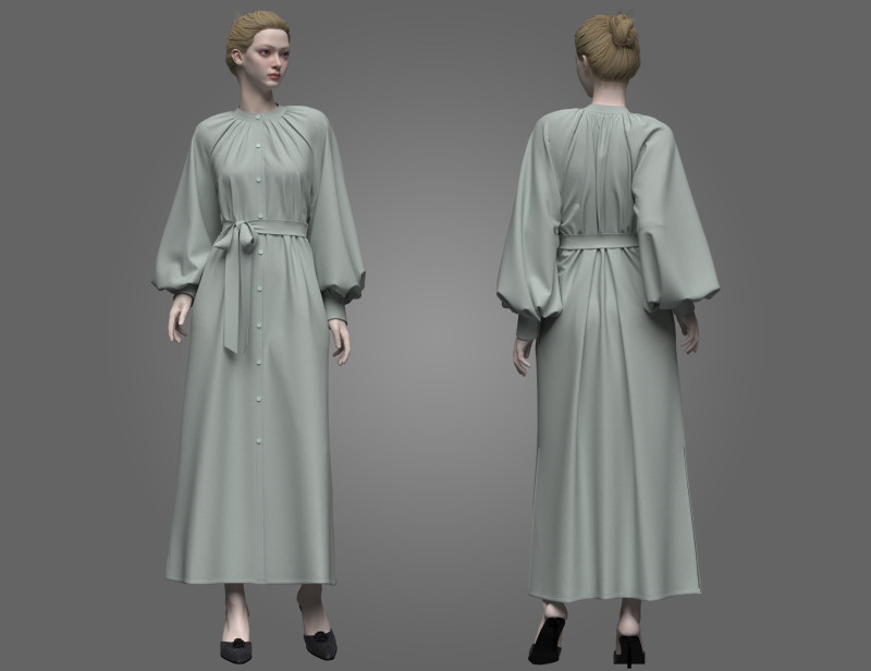 Female Everyday Stripe Maxi Shirt Dress 3D Модель .c4d .max .obj .3ds .fbx .stl .blend