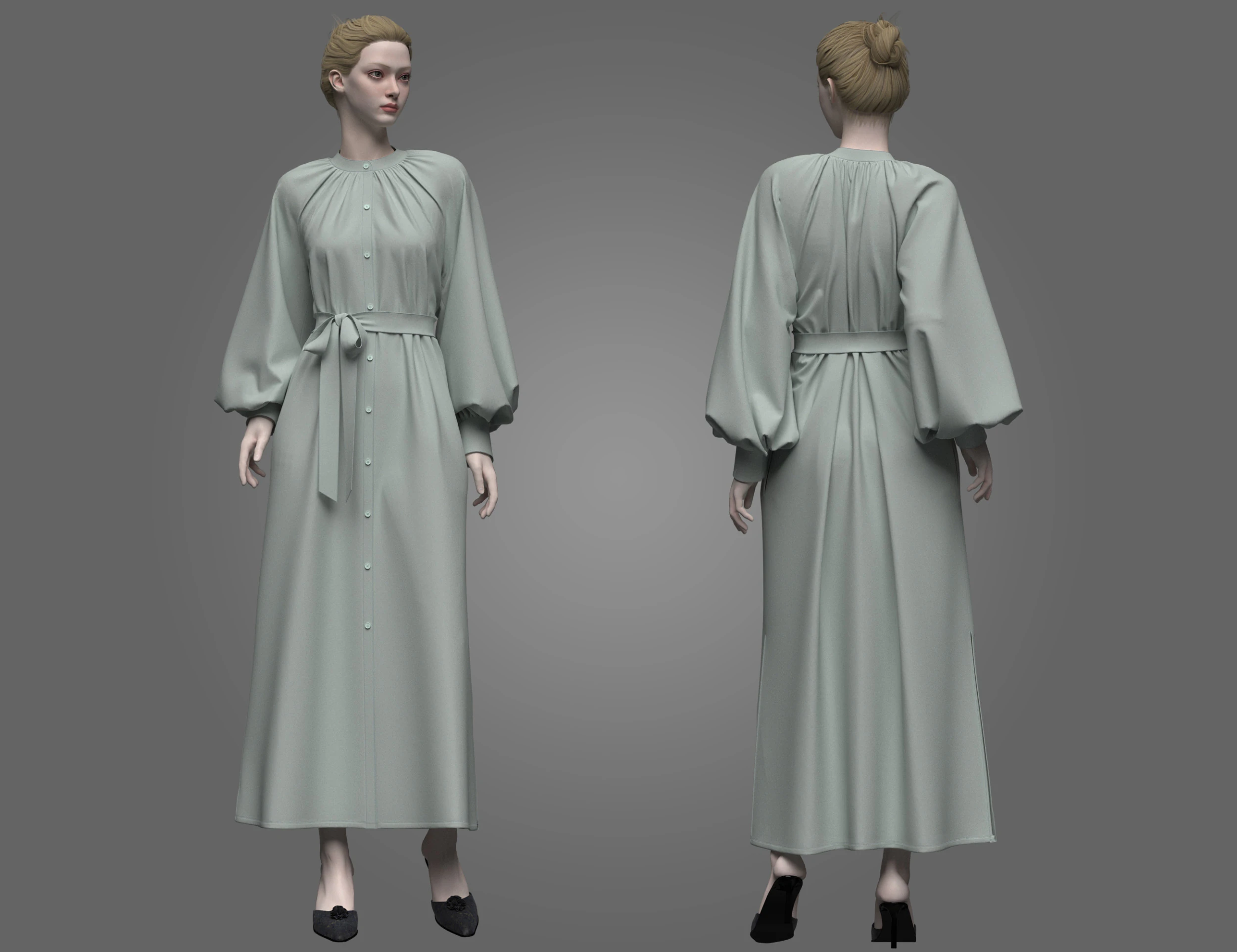 Female Everyday Stripe Maxi Shirt Dress 3D Model .c4d .max .obj .3ds .fbx .stl .blend 