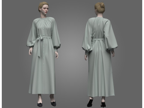 Female Everyday Stripe Maxi Shirt Dress Modelo 3D