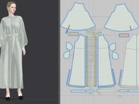 Female Everyday Stripe Maxi Shirt Dress 3D Модель