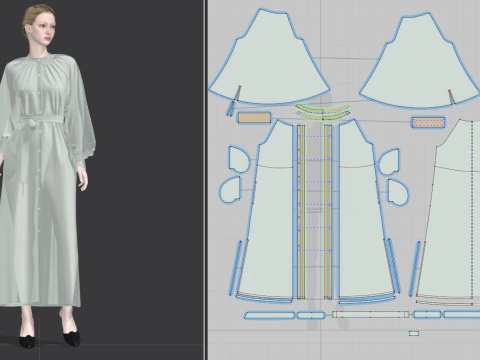 Female Everyday Stripe Maxi Shirt Dress 3D Model