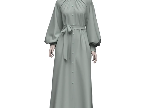 Female Everyday Stripe Maxi Shirt Dress 3D Model