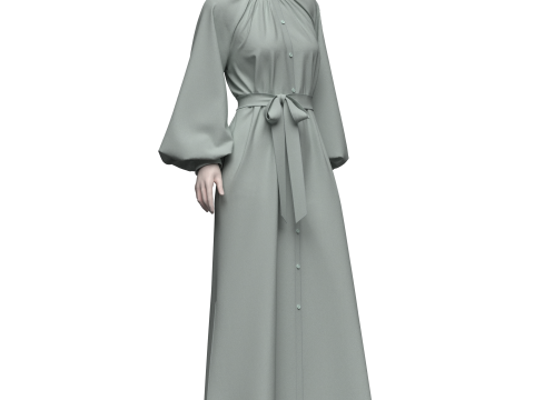 Female Everyday Stripe Maxi Shirt Dress 3D Модель
