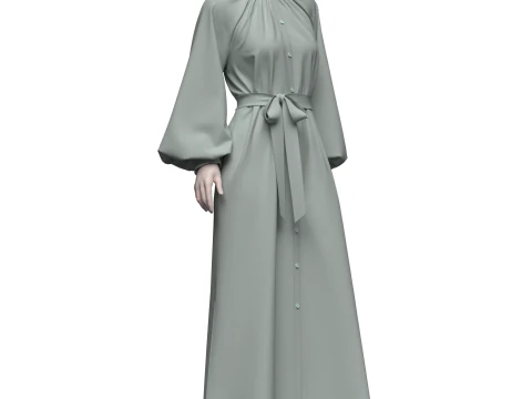 Female Everyday Stripe Maxi Shirt Dress 3D Model