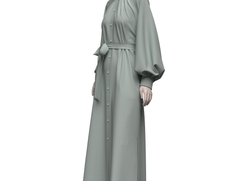 Female Everyday Stripe Maxi Shirt Dress 3D Модель