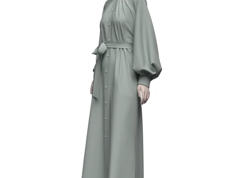 Female Everyday Stripe Maxi Shirt Dress 3D Model
