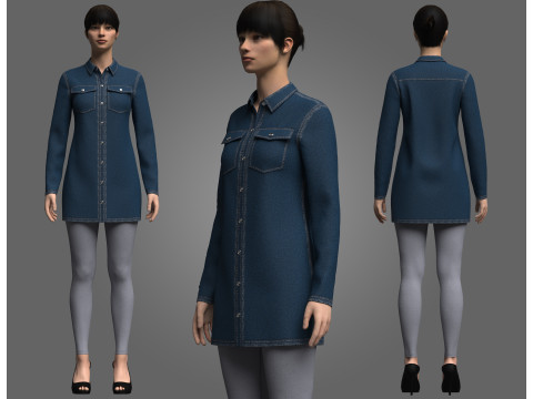 Female Denim Dress and Legging Model 3D