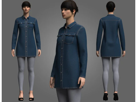 Abito e leggings in denim femminile Modello 3D