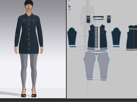 Female Denim Dress and Legging 3D मॉडल