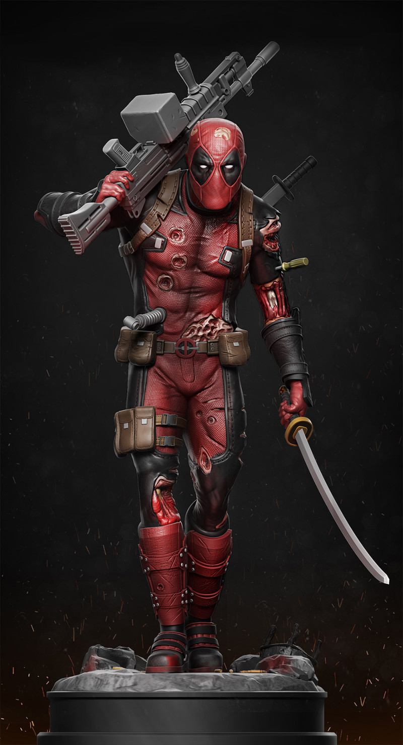 Deadpool Statue 3D 打印模型 .c4d .max .obj .3ds .fbx .stl .blend 