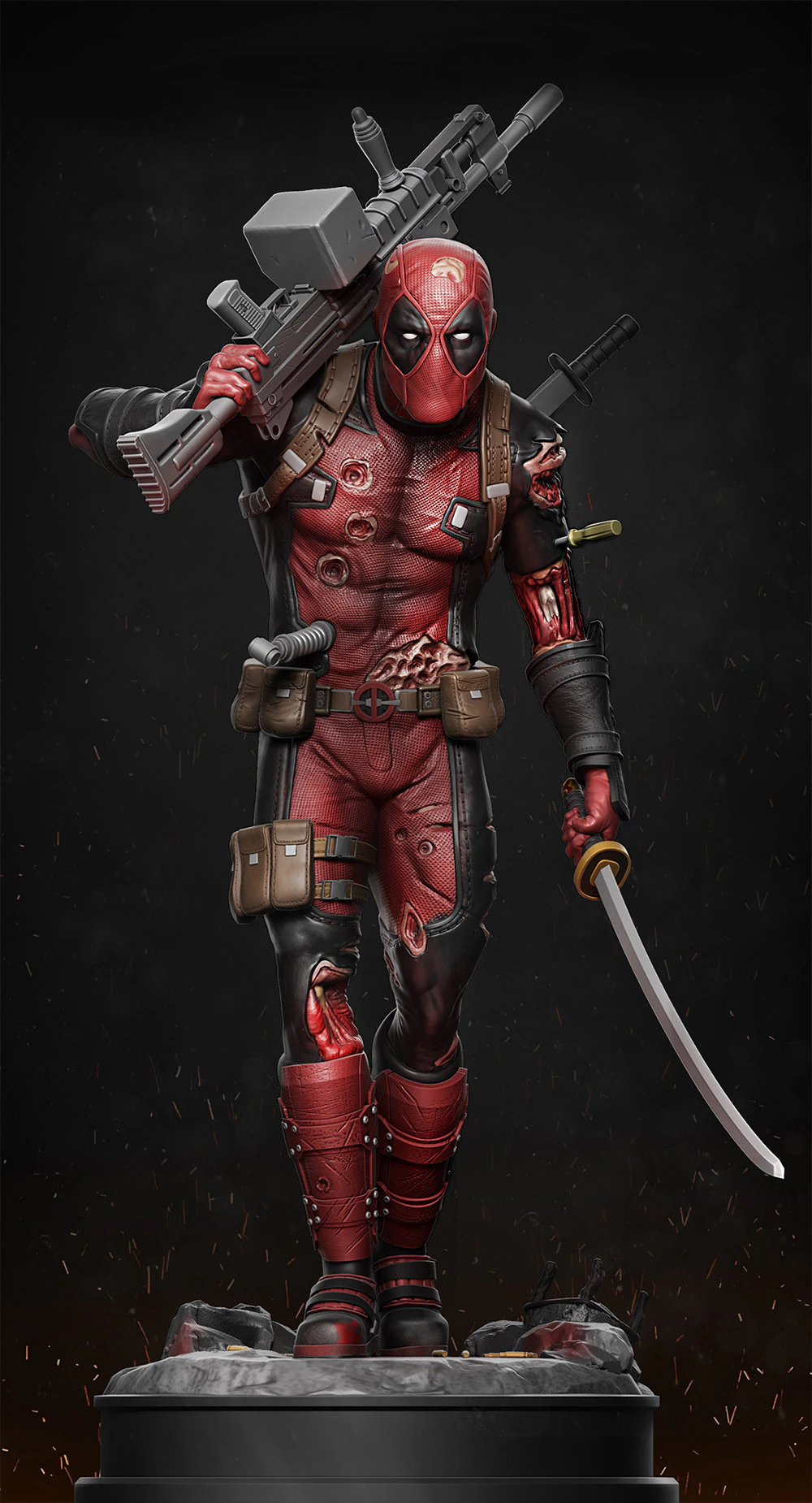 Deadpool Statue 3D Print Model .c4d .max .obj .3ds .fbx .stl .blend 