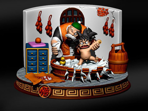 Grandpa Gohan With Kid Goku Modèles 3D en vedette