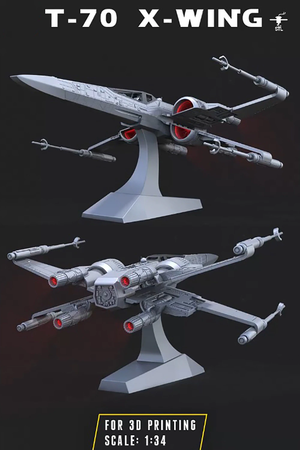 T-70 X-Wing - Star Wars 3D Print Model .c4d .max .obj .3ds .fbx .stl .blend 