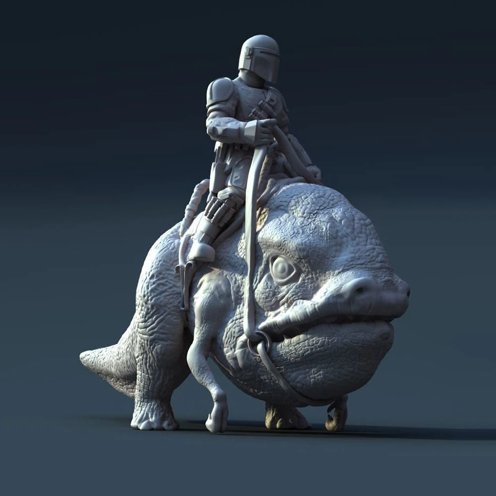 Mando Riding a Blurrg 3D Print Model .c4d .max .obj .3ds .fbx .stl .blend 