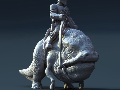 Mando Riding a Blurrg 3Dプリントモデル