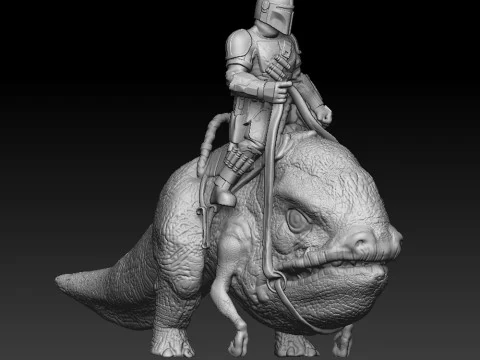 Mando Riding a Blurrg 3D Print Model