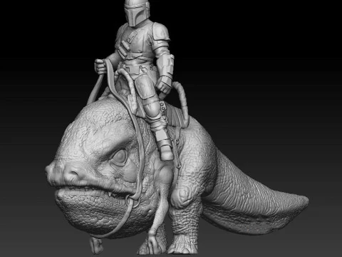 Mando Riding a Blurrg 3D Print Model