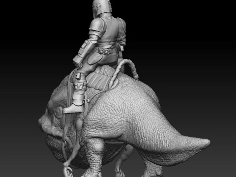 Mando Riding a Blurrg 3D Print Model