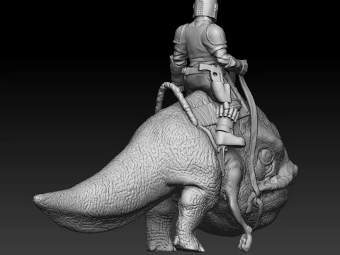 Mando Riding a Blurrg 3D Print Model