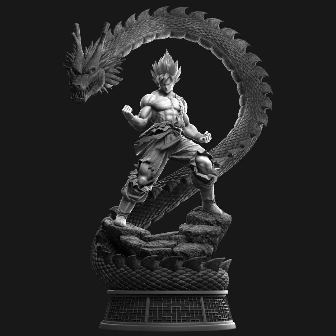 Goku and Shenron 3D Print Model .c4d .max .obj .3ds .fbx .stl .blend 