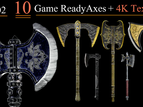Game Ready Axes Low poly Vol 02 3D Model