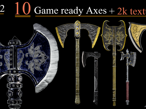 Game Ready Axes Low poly Vol 02 Modello 3D